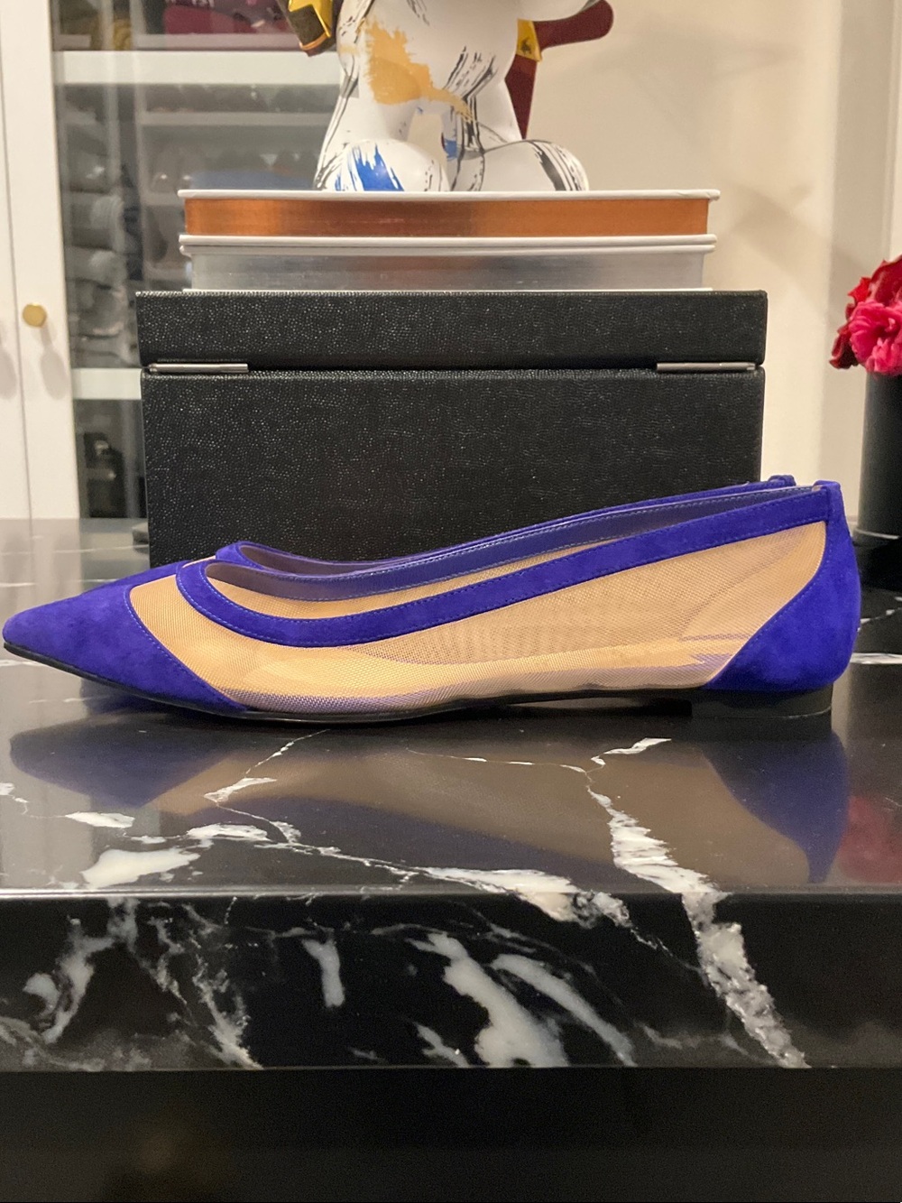 Christian Louboutin Pointed Flats in Vivid Blue/Purple Suede and Nude Mesh - Picture 3 of 9